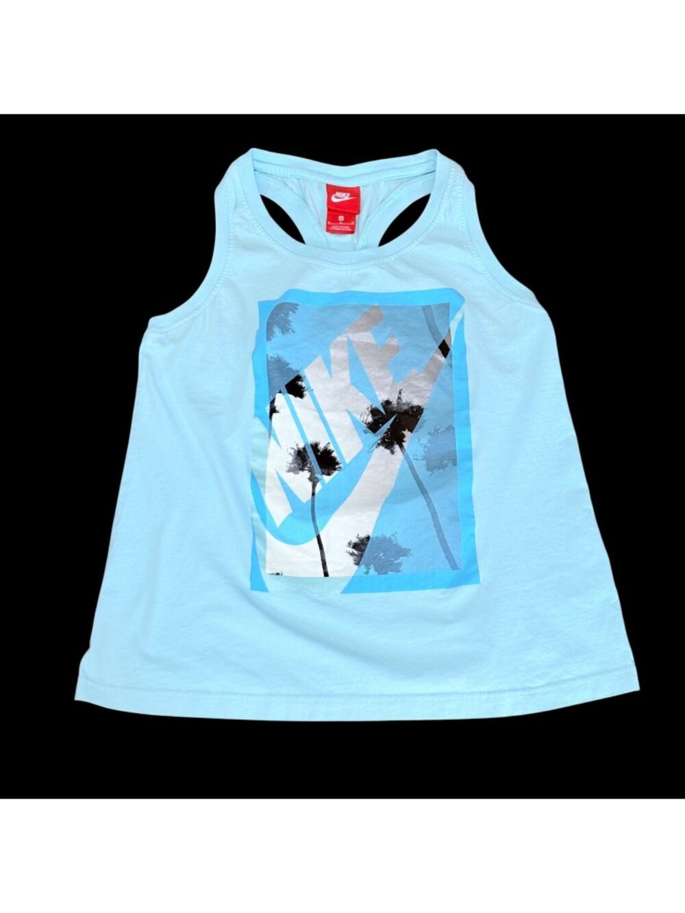 Nike Graphic Racerback Tank Top Blue Palm Tree Print Women’s M Cotton Lightweigh